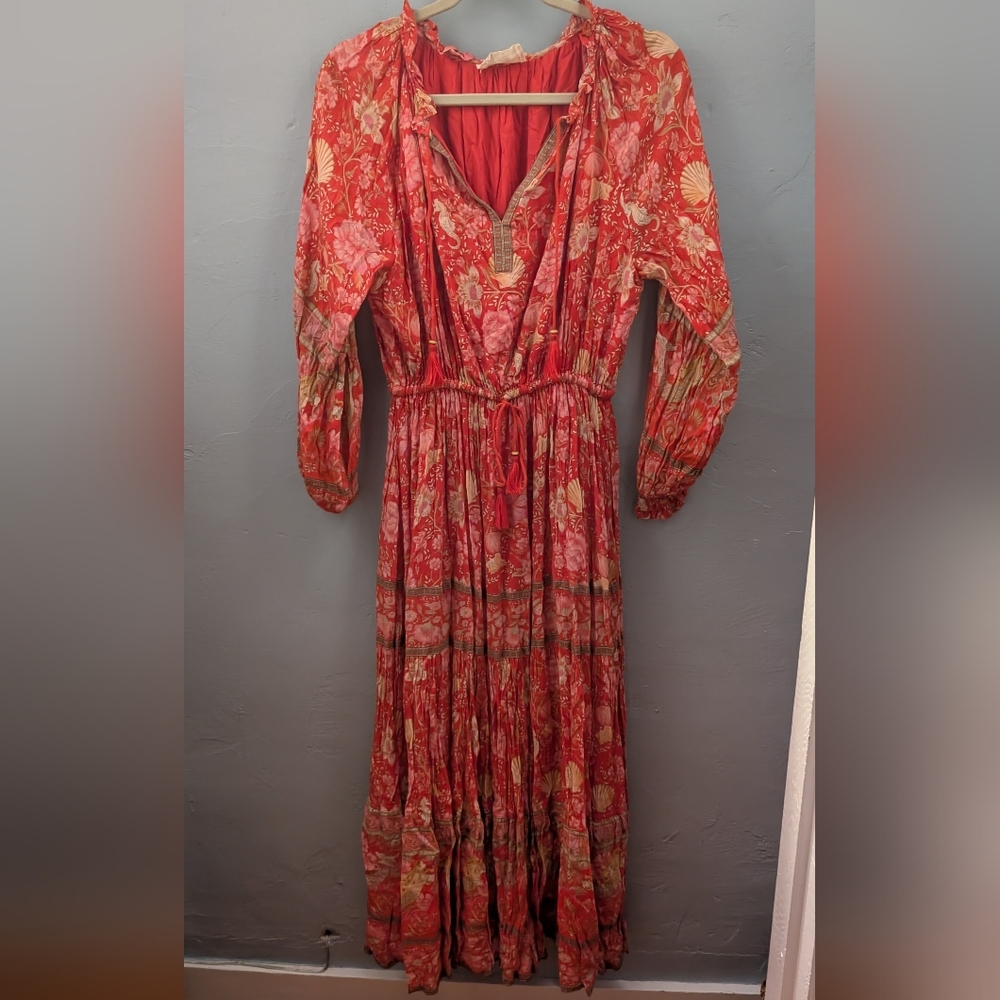 🪄🫰🏼 Spell X Free People Seashell Gown Red Maxi Dress Boho Festival Size S